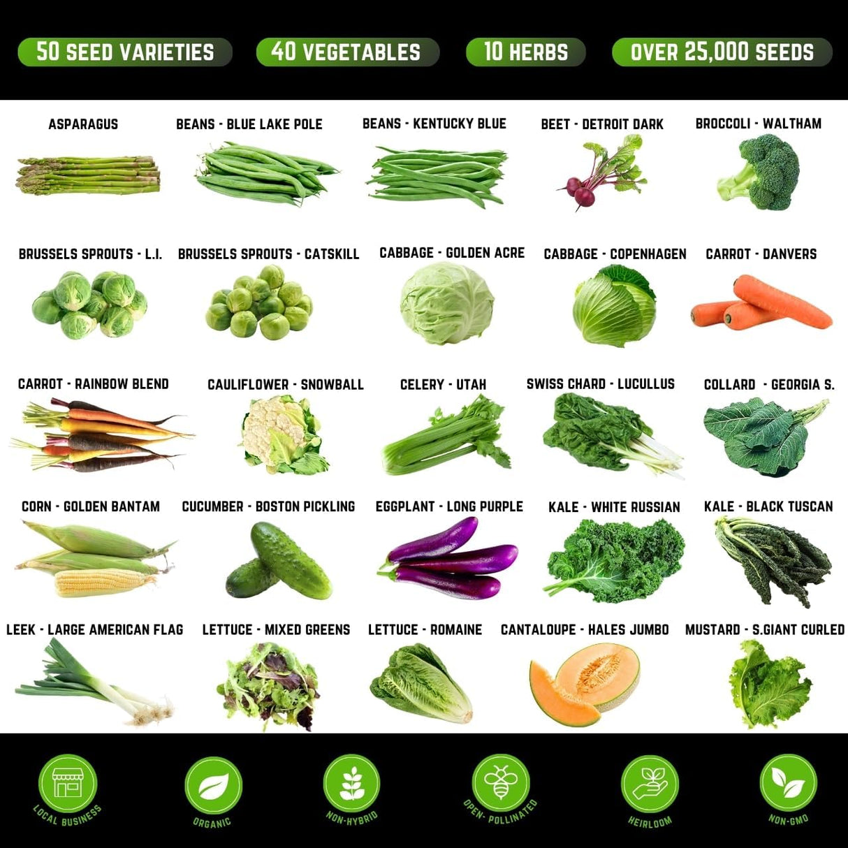 Paquete de Semillas de Vegetales y Hierbas - No GMO - 50 Variedades