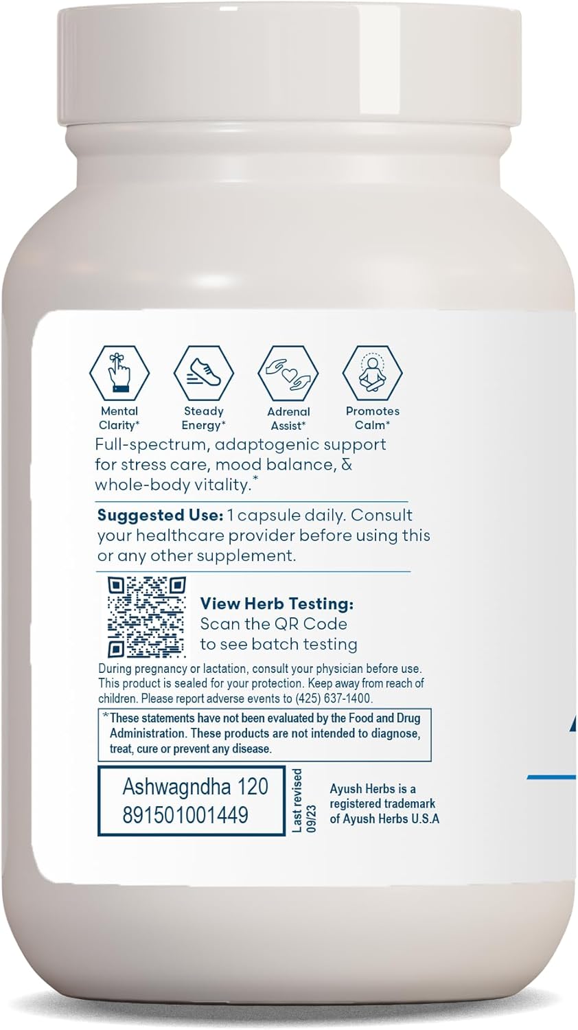 Suplemento de Ashwagandha, Ayush Herbs, 120 cápsulas veganas