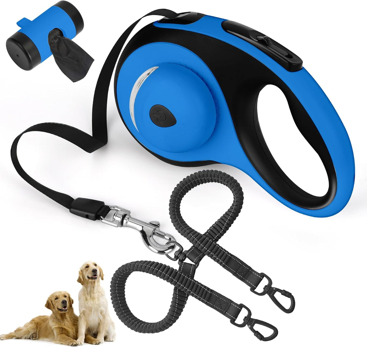 Correa Doble Retráctil para 2 Perros Grandes con Luz LED