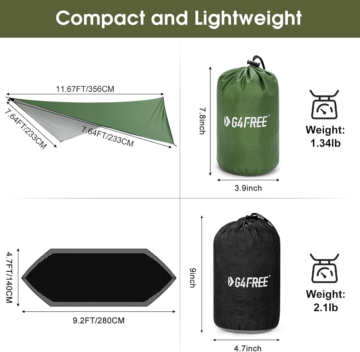 Hamaca G4Free con Red y Tarp, 2 Personas, Ligera, Camping