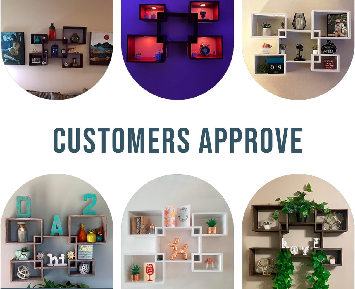 Estanterías Flotantes Cuadradas Rústicas - Set de 5 - Incluye Tornillos