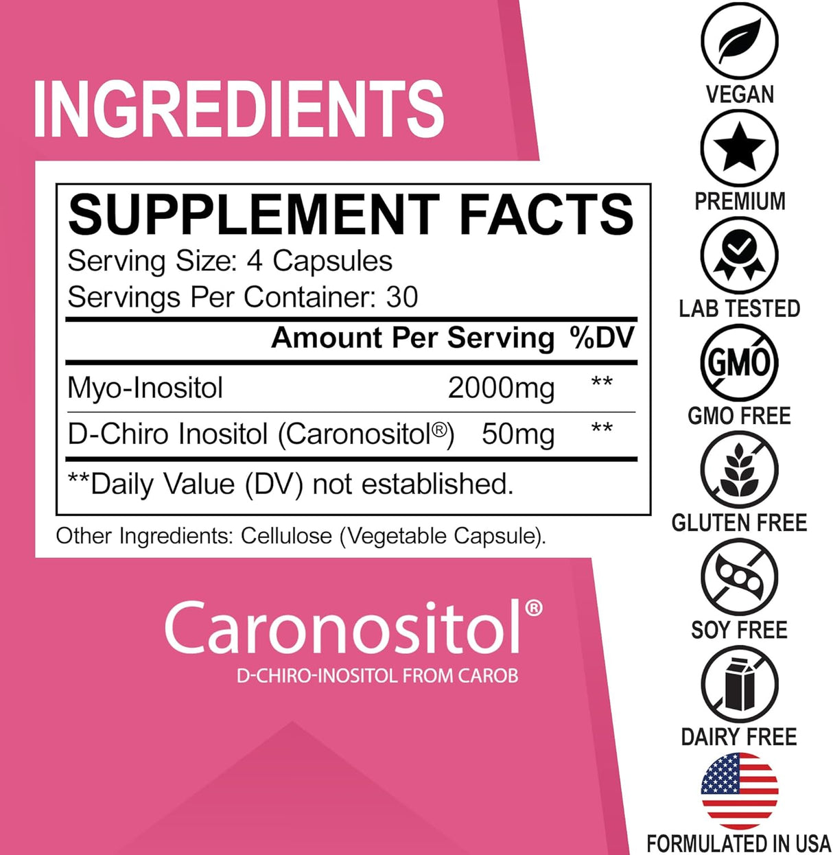 Suplemento de Inositol y D-Chiro en Cápsulas, 40:1, 120 cápsulas