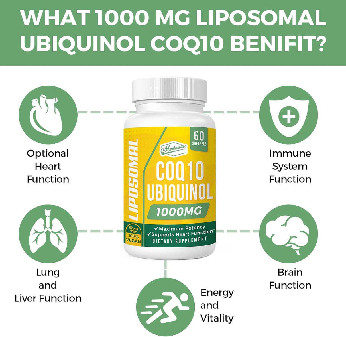 Liposomal CoQ10 1000mg Vegan Antioxidant 120 Softgels