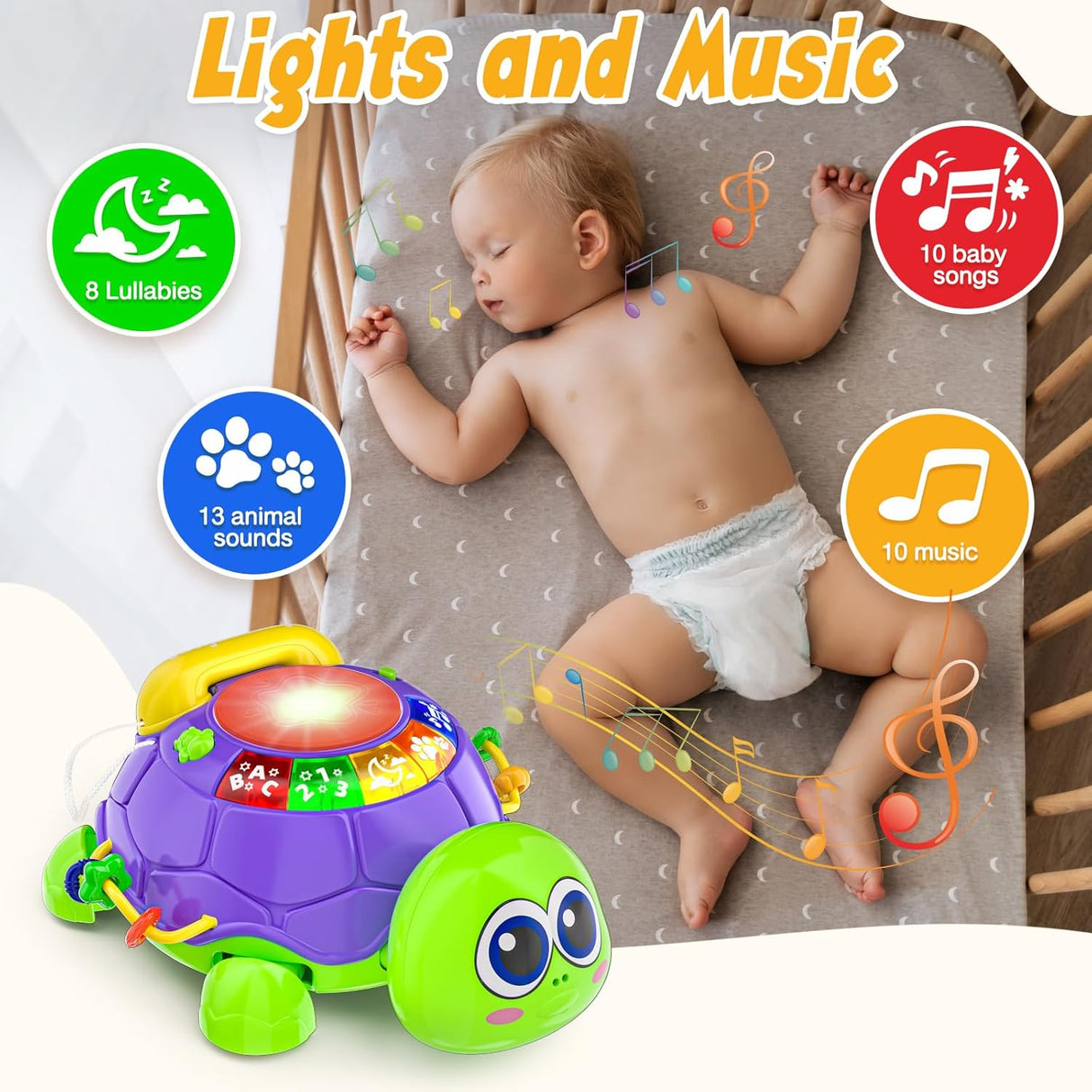 Juguete Musical para Bebés, Desarrollo, Bilingüe, Modelo Tortuga