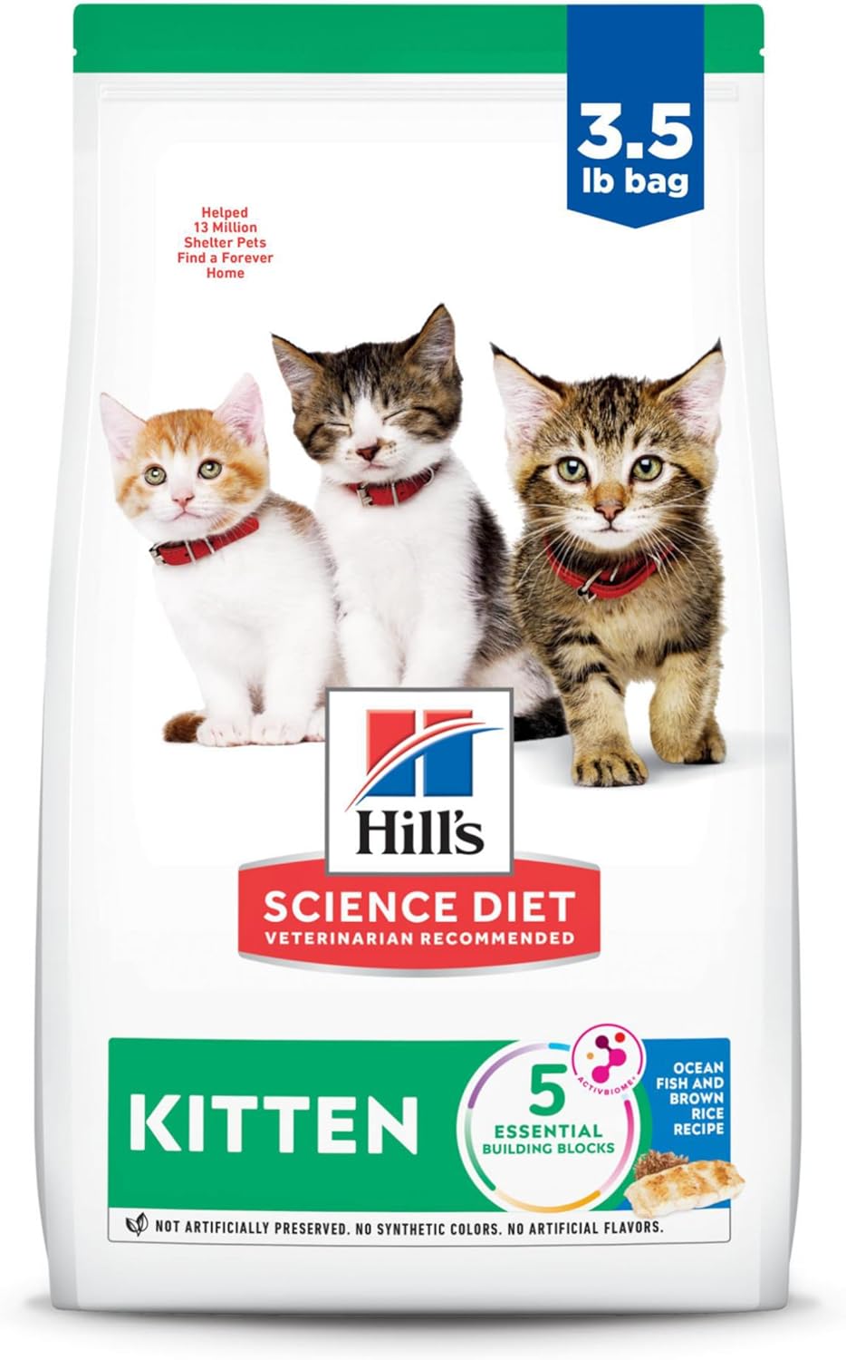 Hill's Pet Nutrition Science Diet Kitten Ocean Fish & Brown Rice Receta de alimento seco para gatos, bolsa de 3.5 libras