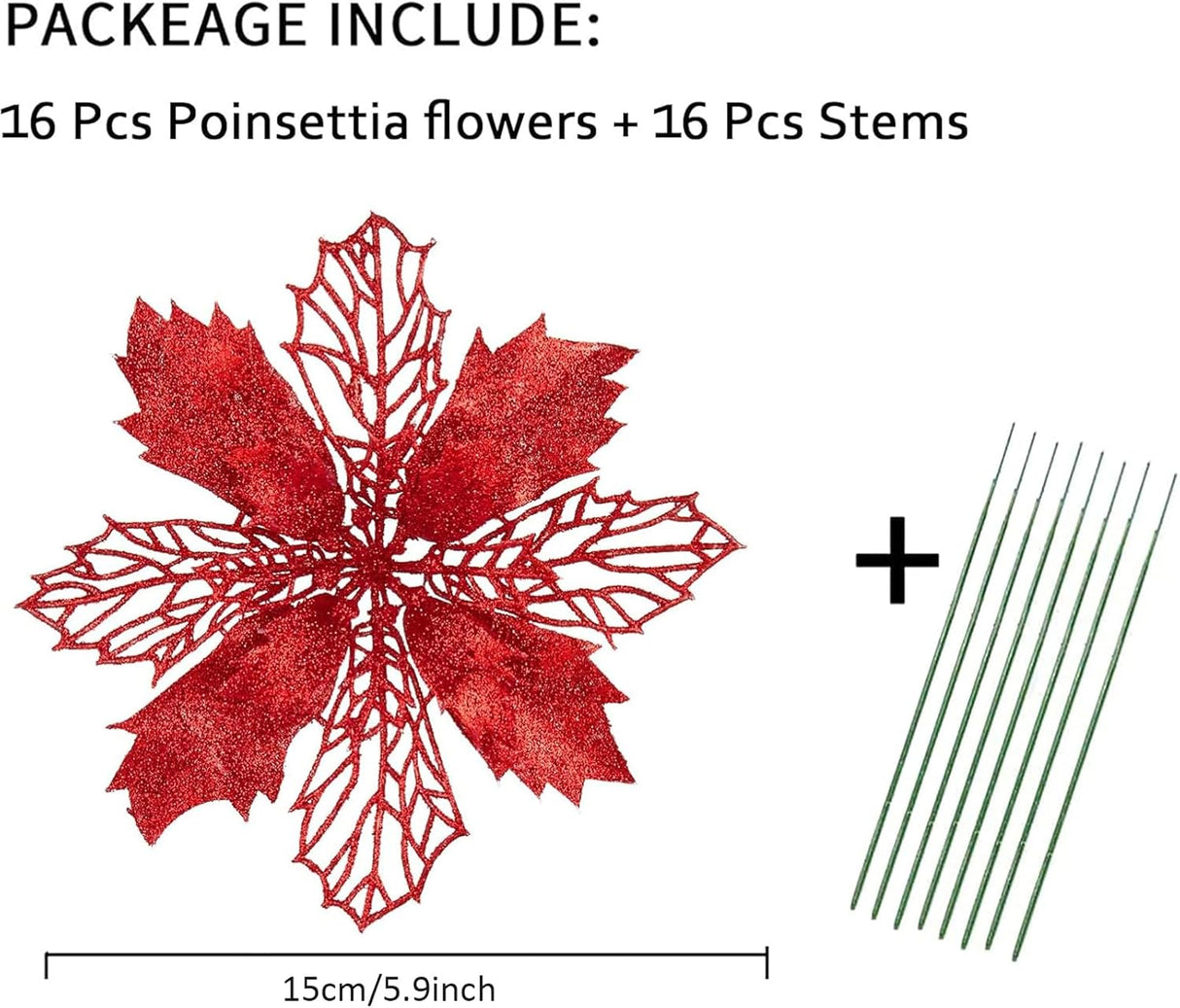 Flores Poinsettia Artificiales Wironlst - 16 Pcs Decoración Navideña