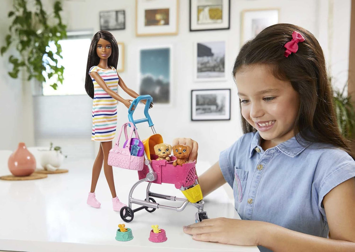 Barbie Perro Paseo Set con Muñeca y Accesorios