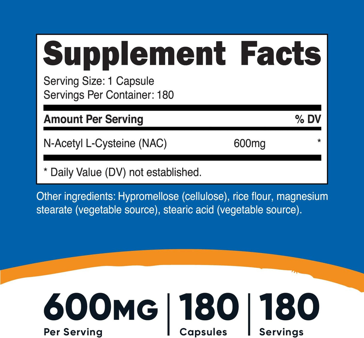 Suplementos N-acetil l-císteina (NAC) 0,02 oz 180 cápsula