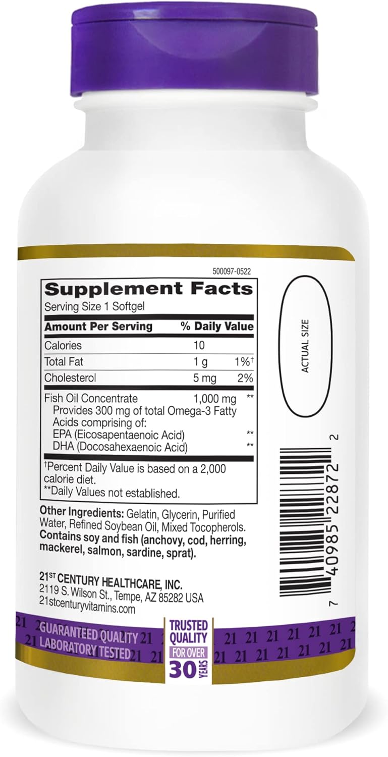 Aceite de Pescado 21st Century 1000 mg, 120 cápsulas
