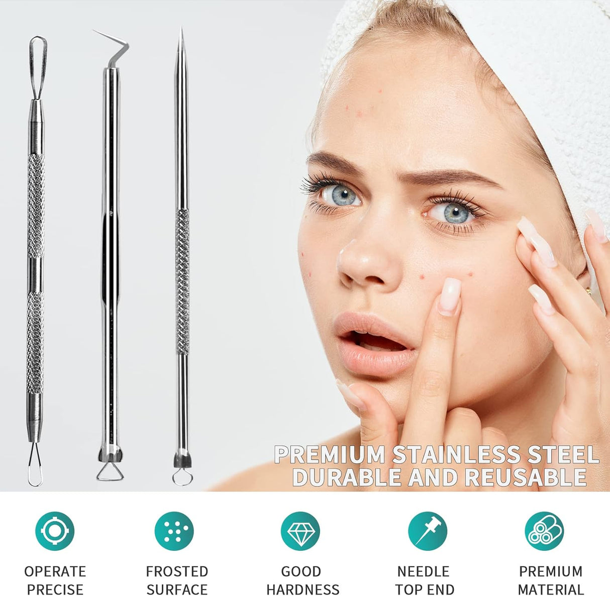 Extractor de espinillas WSYUB, acero inoxidable, kit de acné