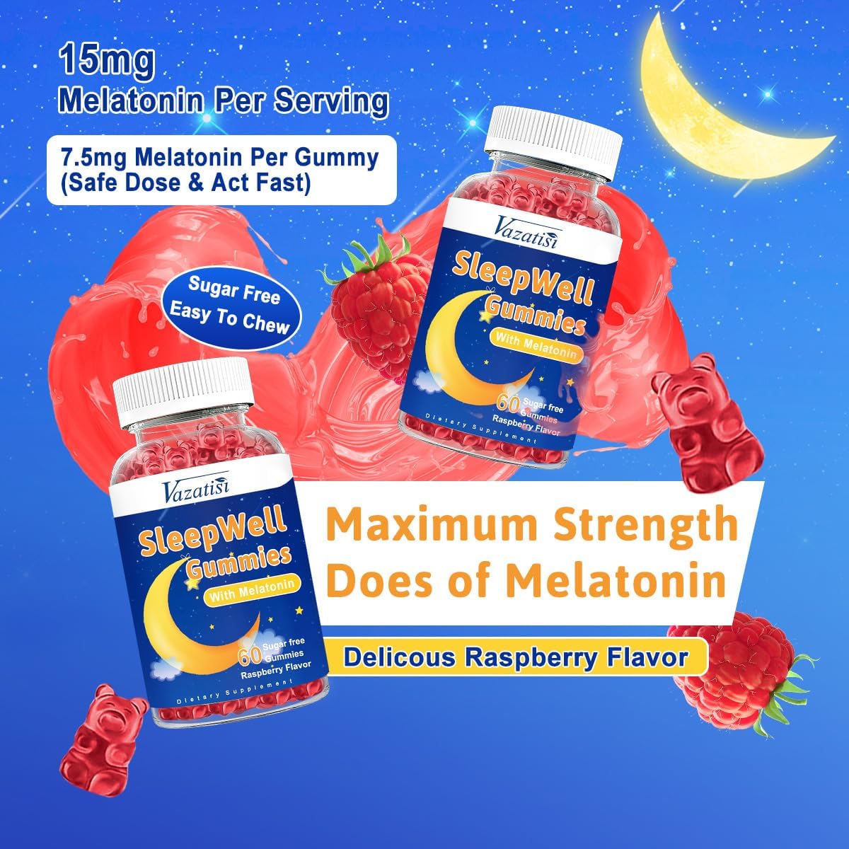 Gomitas para dormir para adultos y niños 15 mg con magnesio