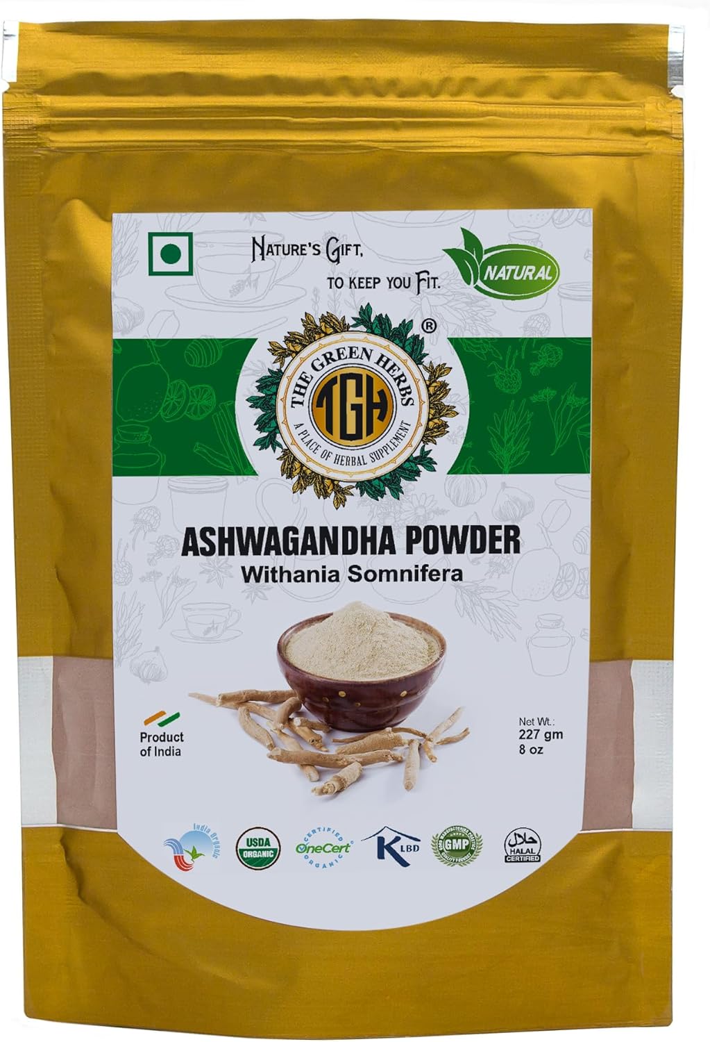 Polvo de raíz de Ashwagandha, The Green Herbs, 227g, Natural