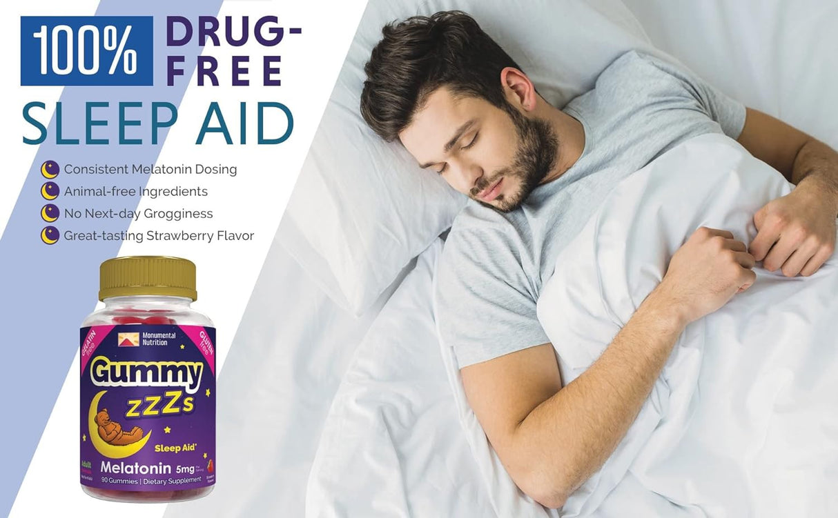 Gummy ZZZs Melatonina, sin gelatina vegetariana sabor fresa