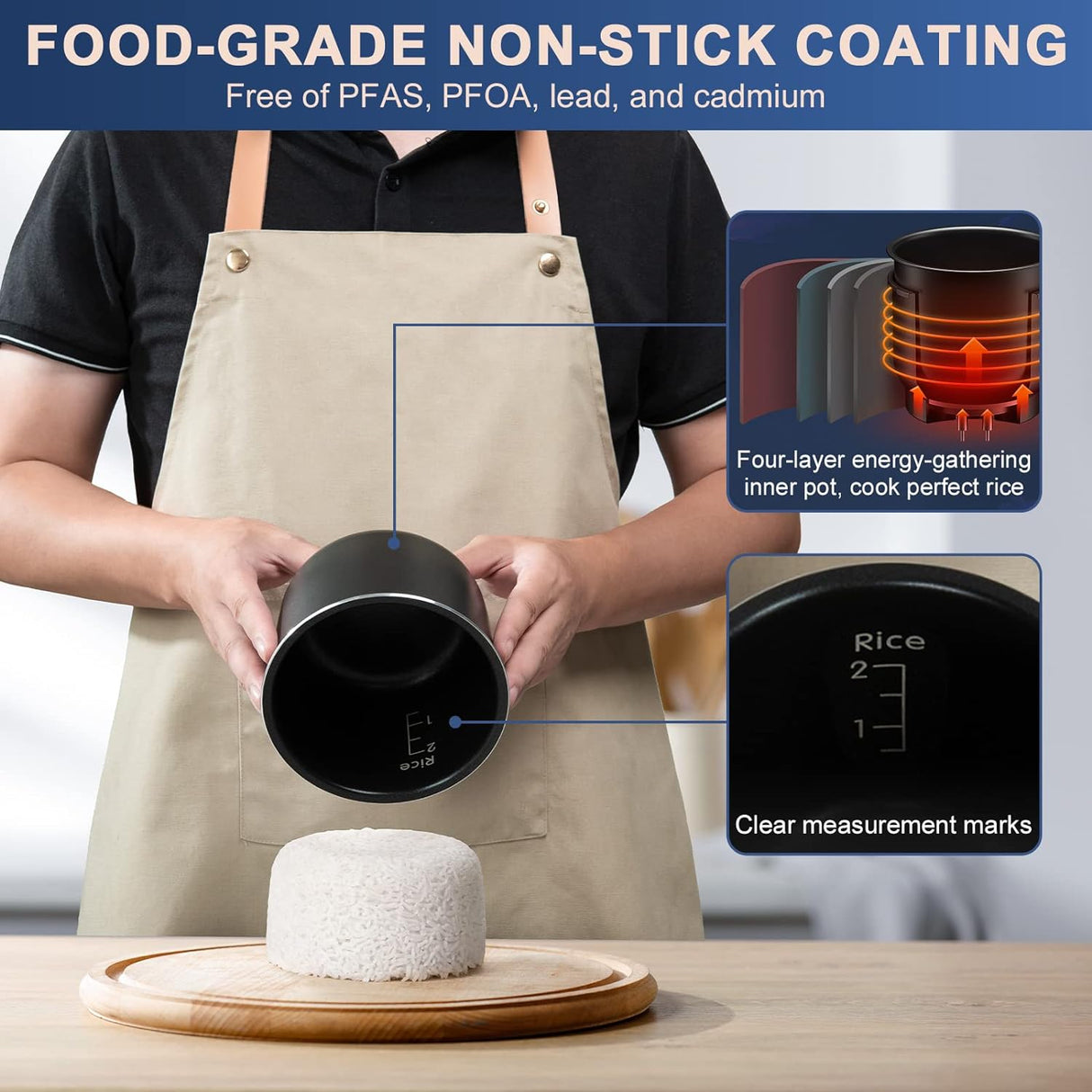 Cocedor de Arroz Mini Bear, 2 Tazas, 1.2L, Antiadherente