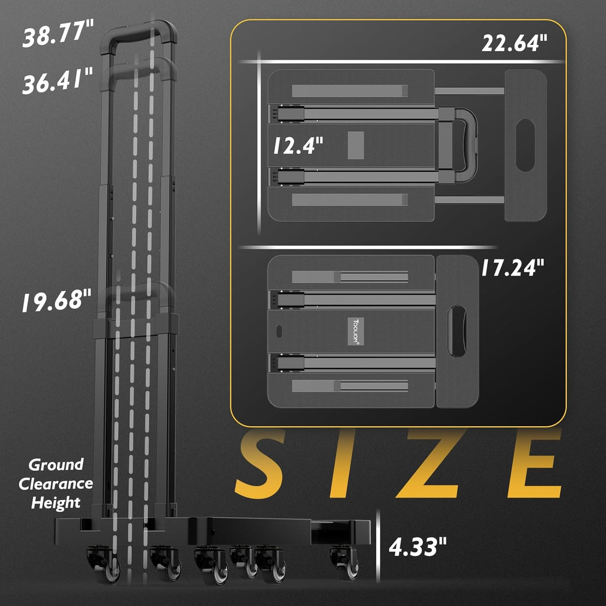 Carretilla Plegable TOOLIOM 500 lbs, 6 Ruedas, 2 Cuerdas