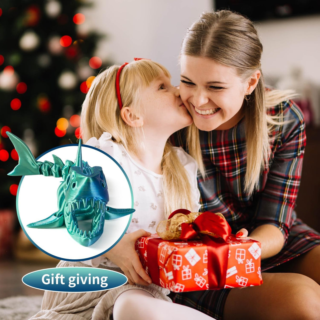 Juguete tiburón articulado 3D, diseño premium, modelo arcoíris