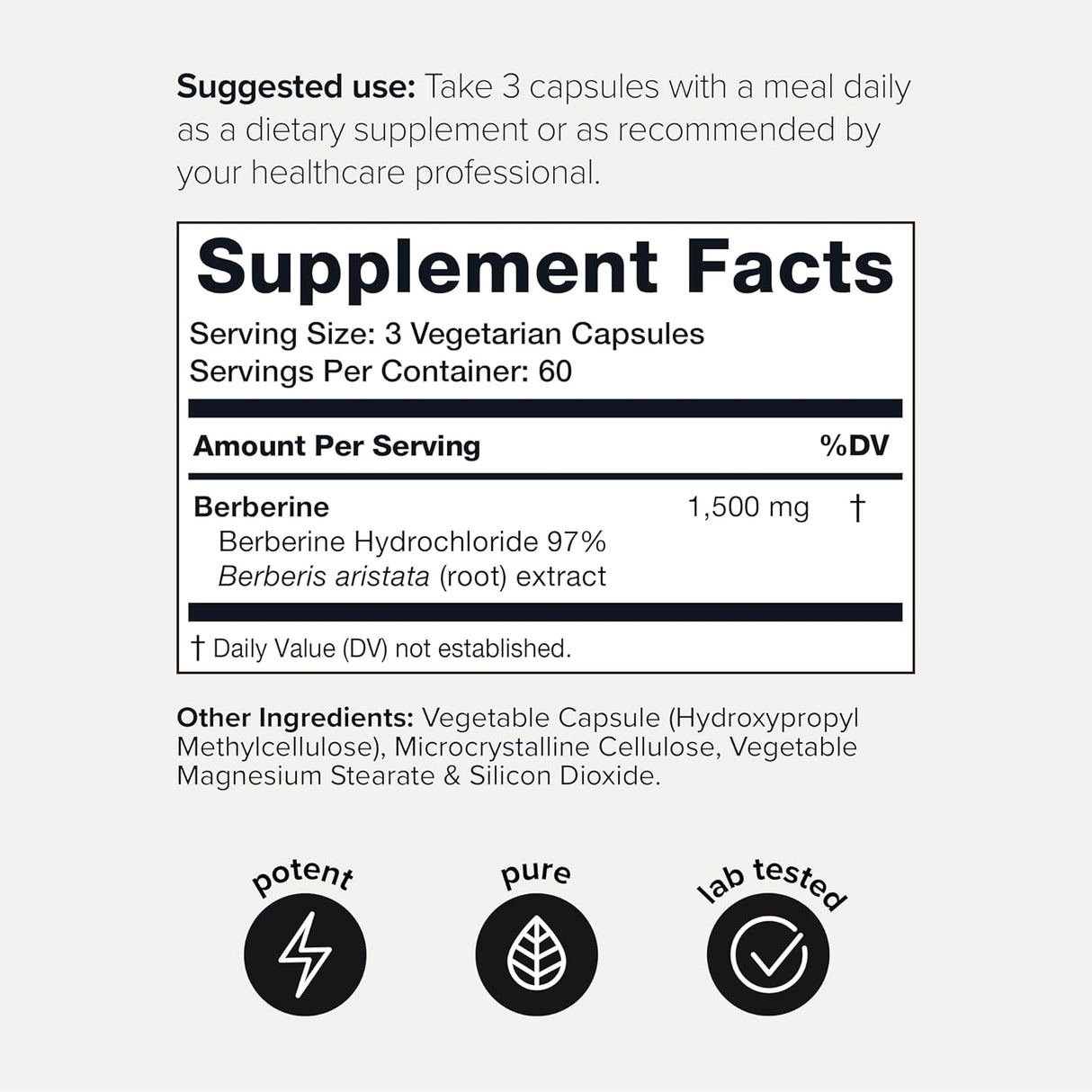Suplemento Berberina de ultra alta resistencia 1500 mg 180u