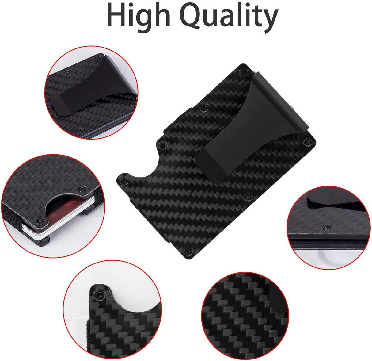 Carteras para Hombre, Clip de Dinero y Bloqueo RFID, Fibra de Carbono
