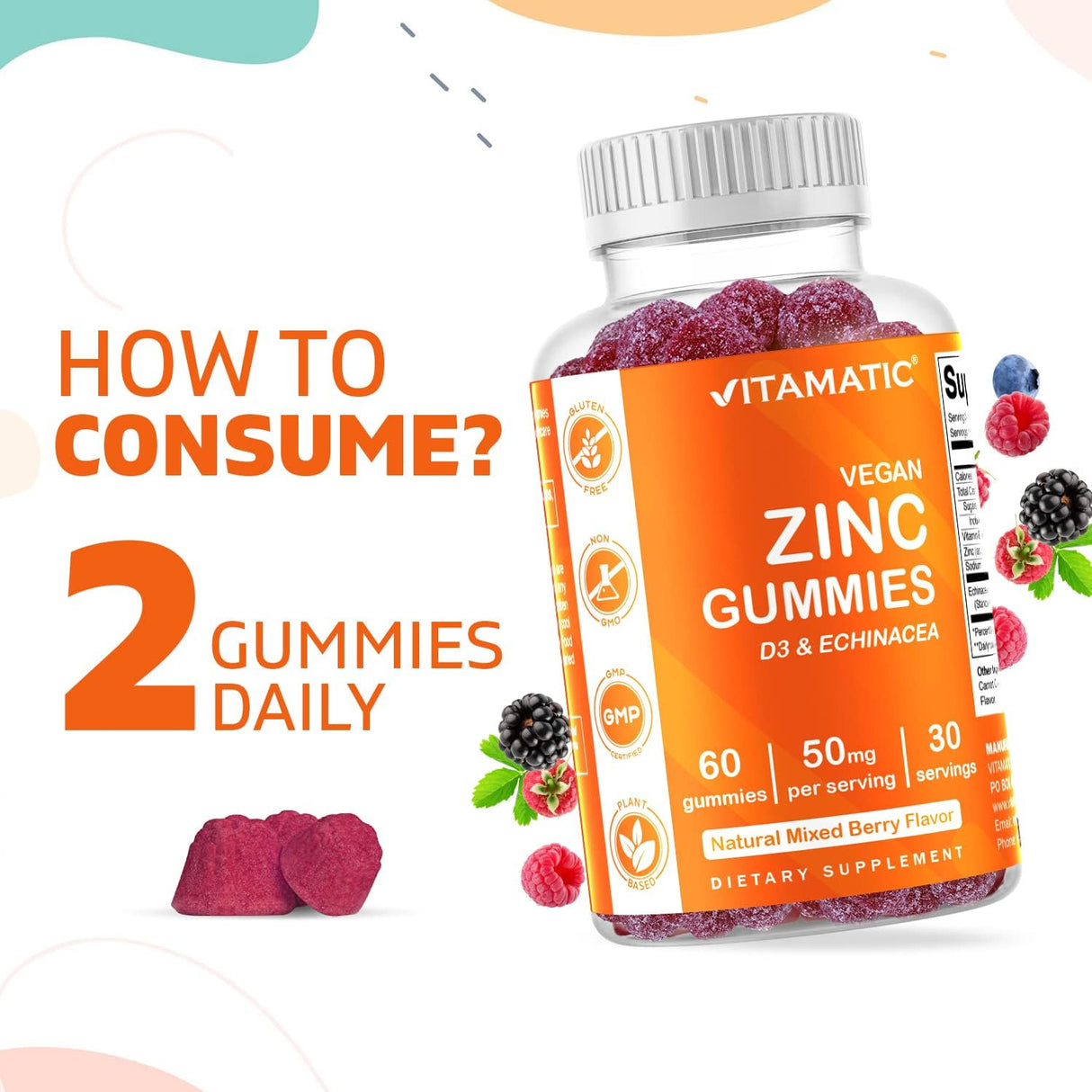 Vitamatic Zinc Gummies 50mg Veganas 2x60 Gluten-Free