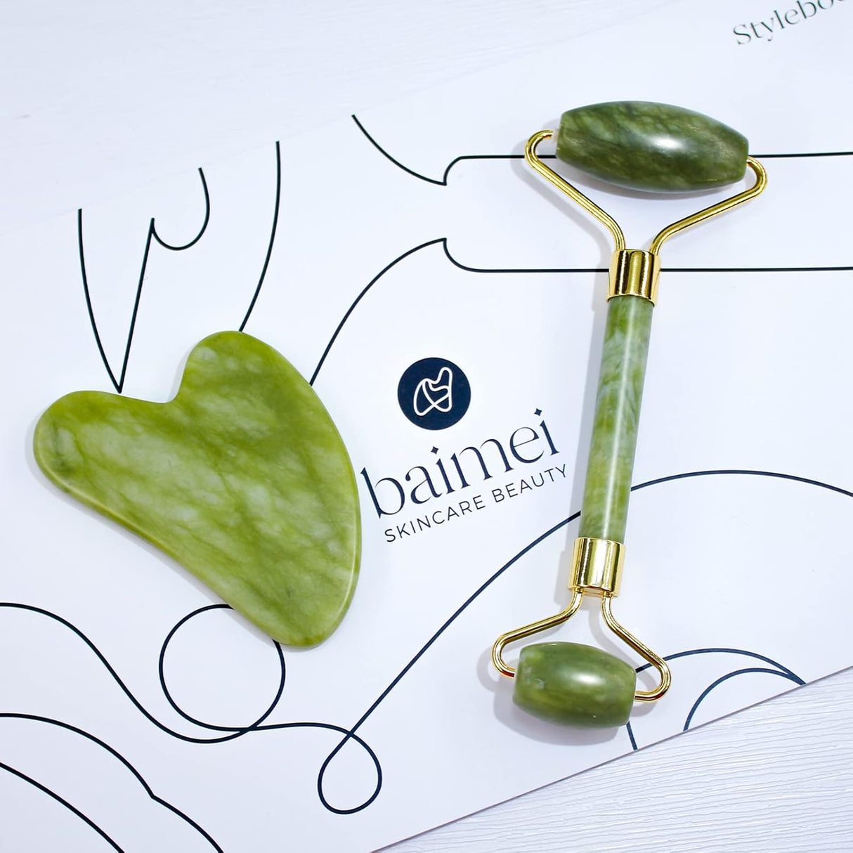 Juego de rodillos de jade y Gua Sha para belleza facial