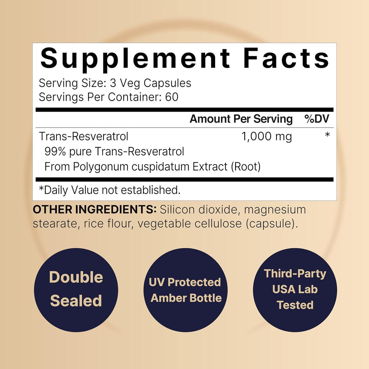 Suplemento de resveratrol de 1000 mg por porción, 180 cápc