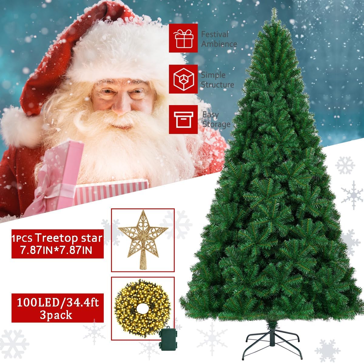 Árbol de Navidad Artificial KTKDE 7.5ft, 1450 puntas, 300 LED