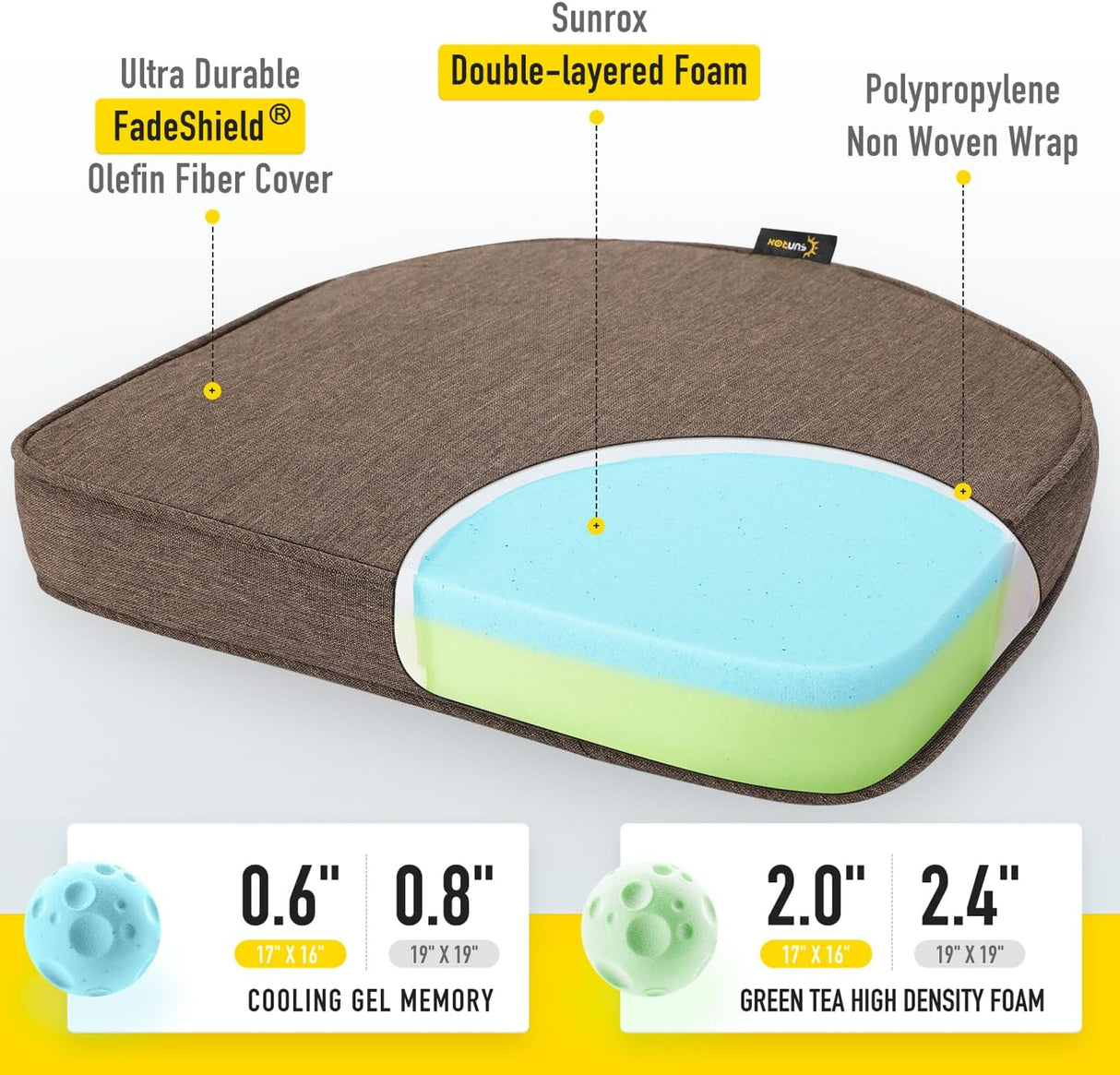 Cojines de Silla SUNROX, Espuma de Memoria, Resistentes, Set de 4