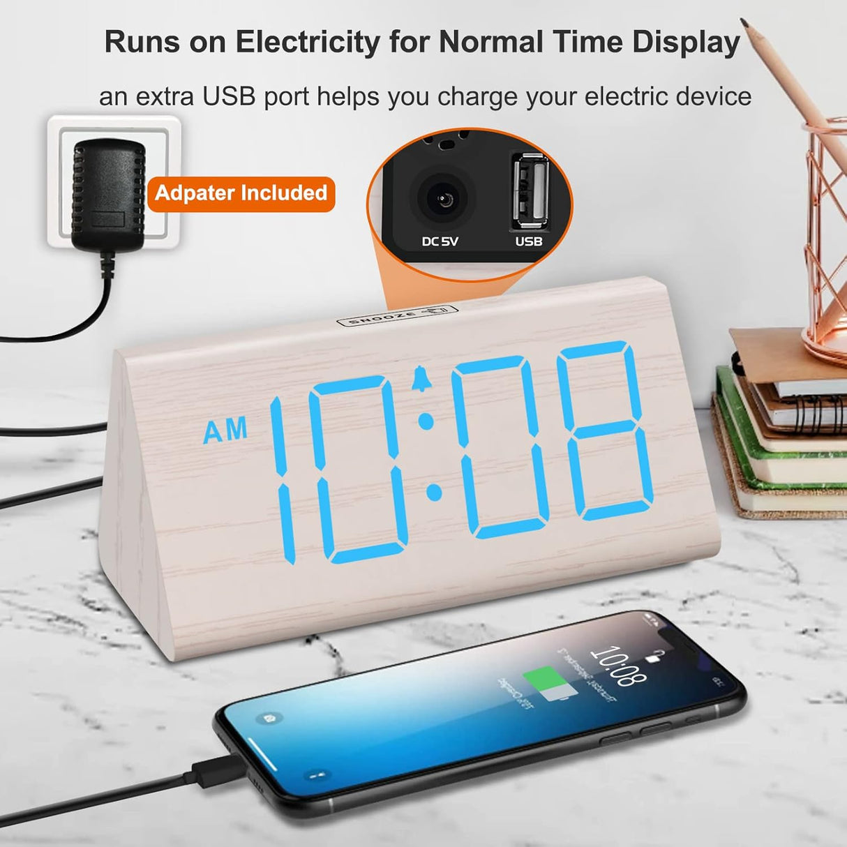 Reloj Despertador Digital DreamSky con USB y Volumen Ajustable