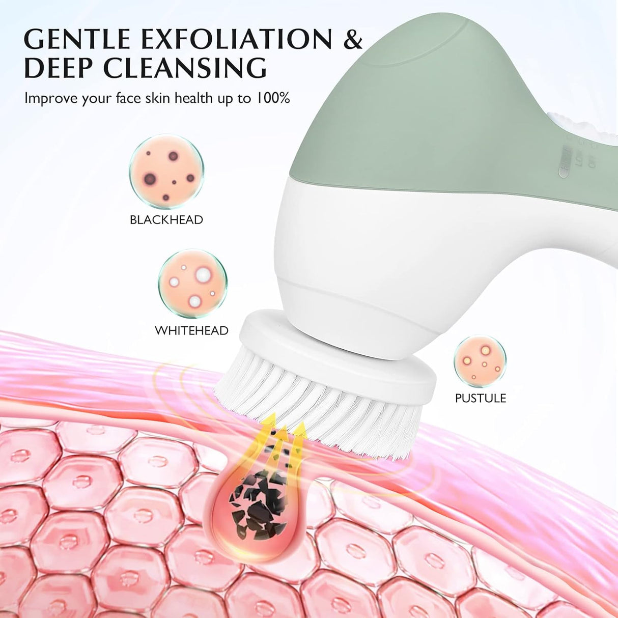 Cepillo de limpieza facial COSLUS giratorio color verde