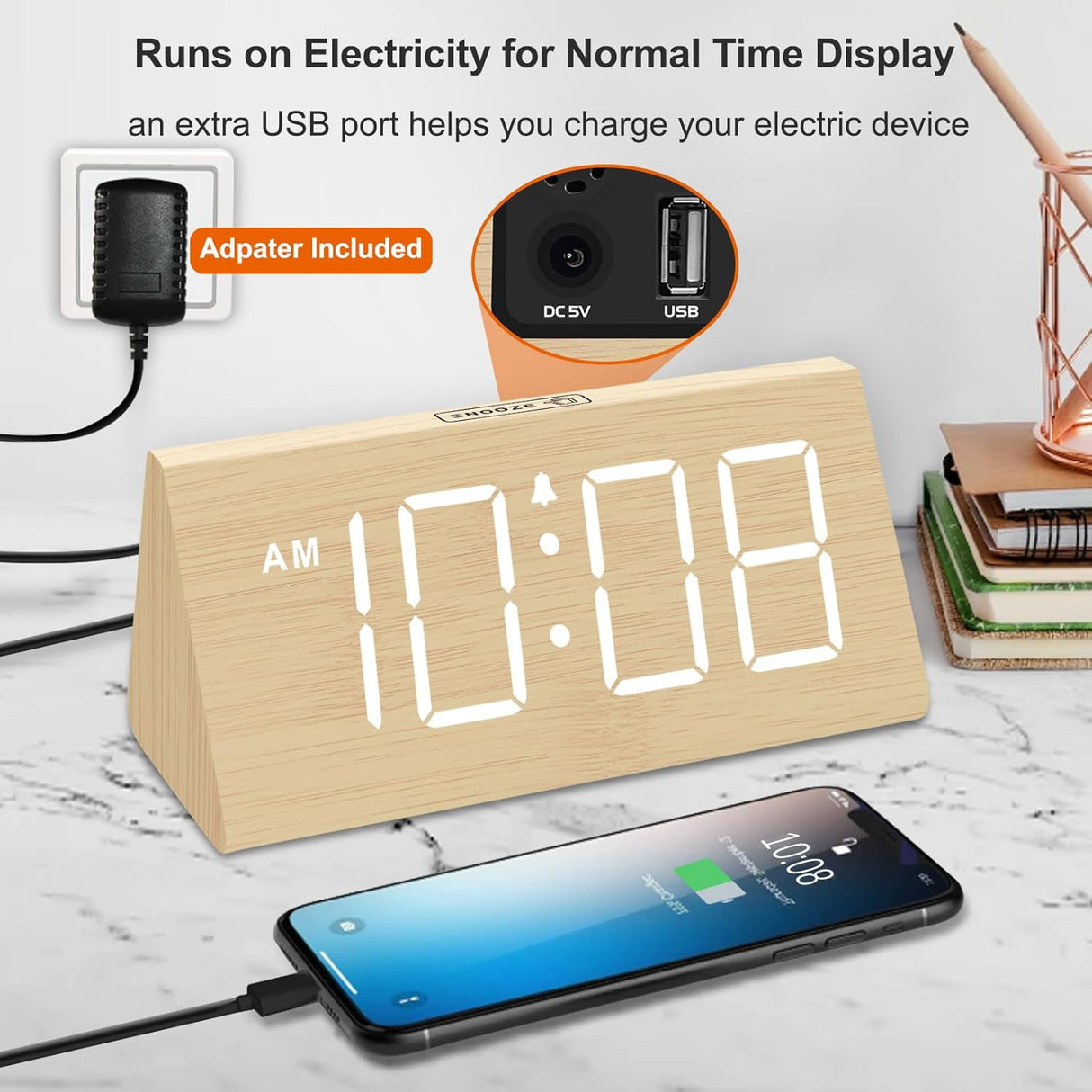 Reloj Despertador Digital DreamSky con USB , Modelo 2023