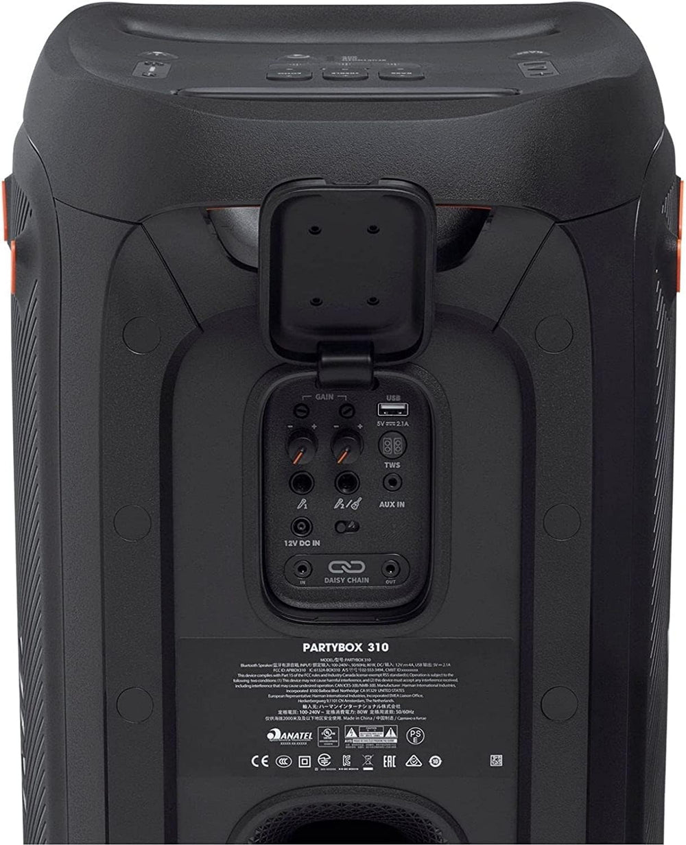 Altavoz portátil JBL Partybox 310, sonido potente y luces.