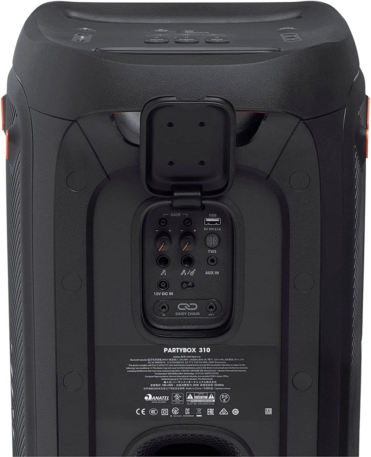 Altavoz portátil JBL Partybox 310, sonido potente y luces.