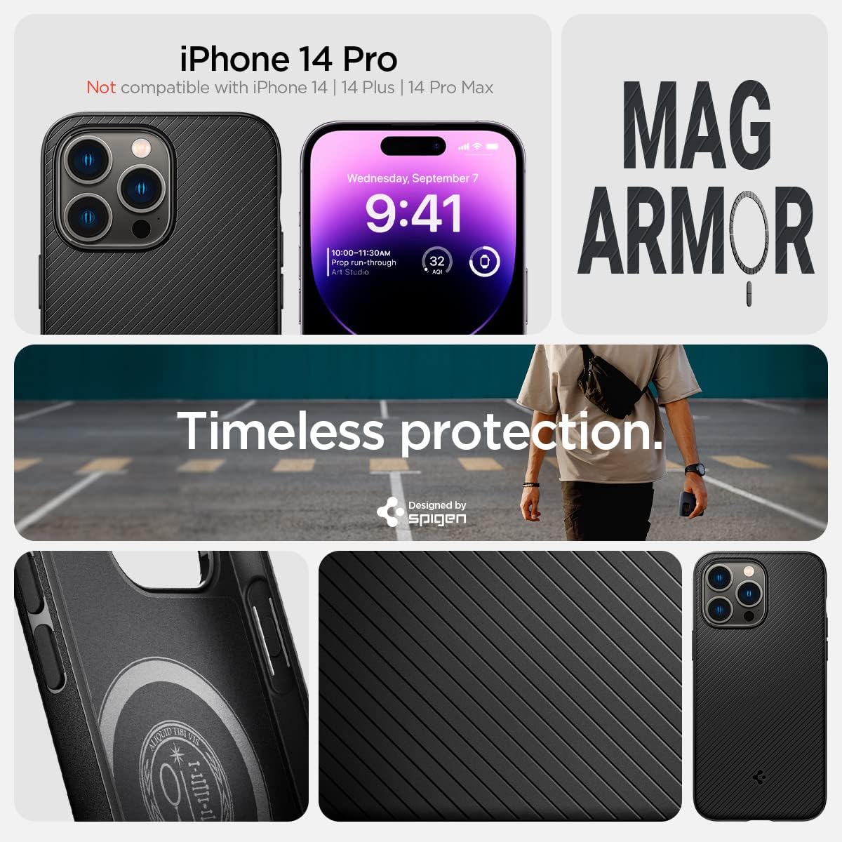Spigen Mag Armor (MagFit) compatible con MagSafe diseñada para iPhone 14 Pro (2022), negro mate