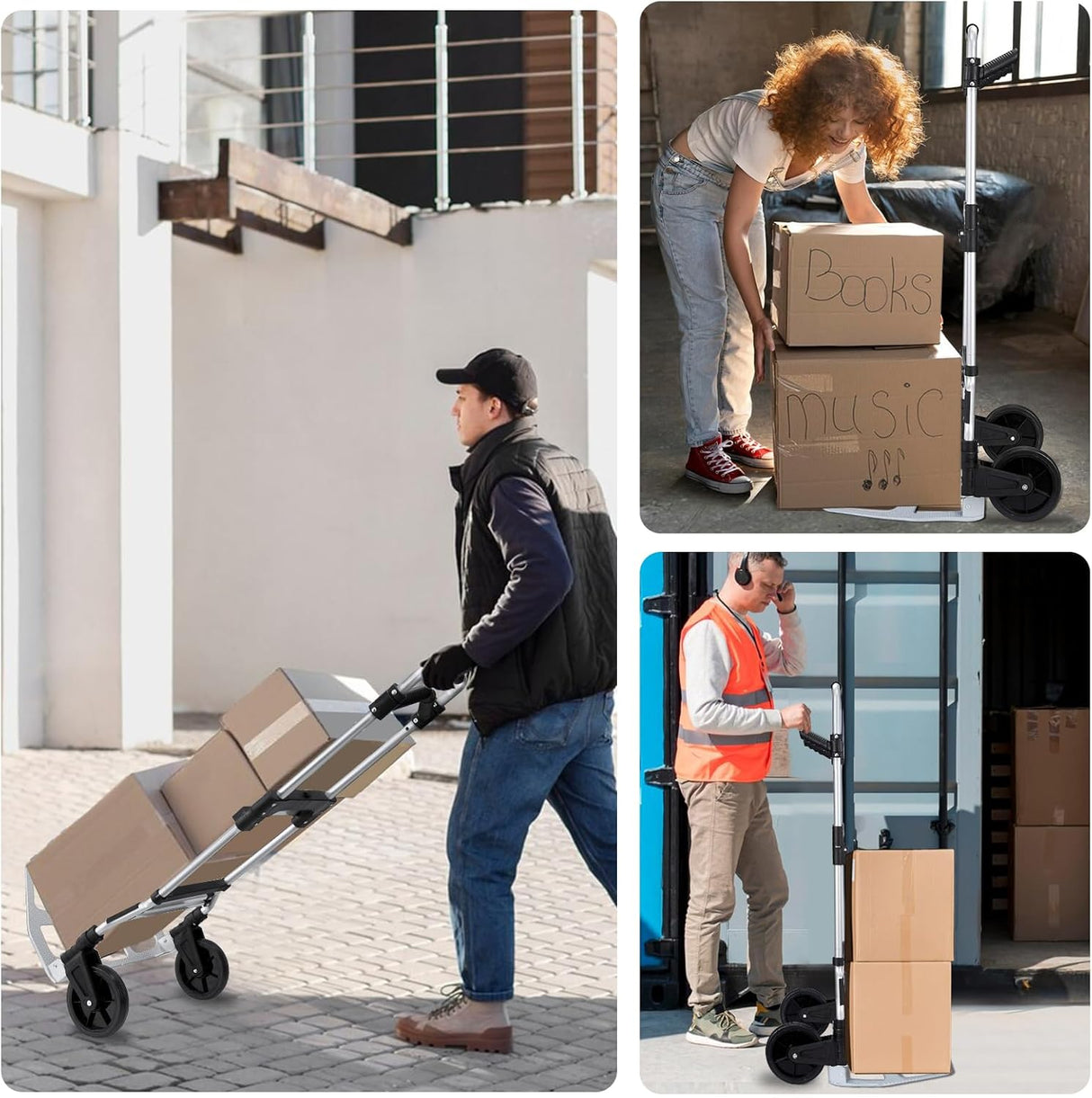 Carretilla Plegable de Aluminio, Carga 300 lbs, con Cordón Bungee