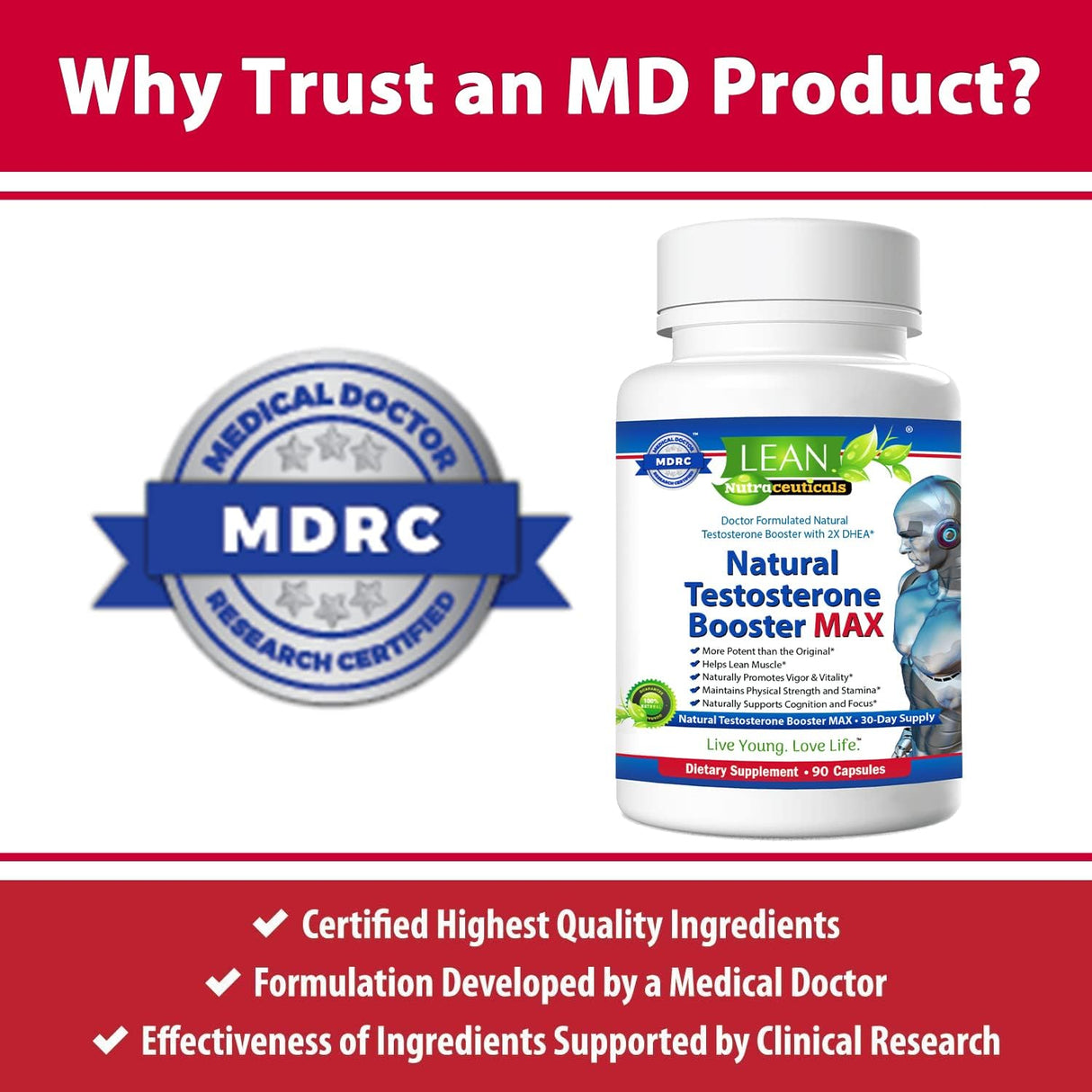 Suplemento Potenciador de testosterona para hombres 90 cáp