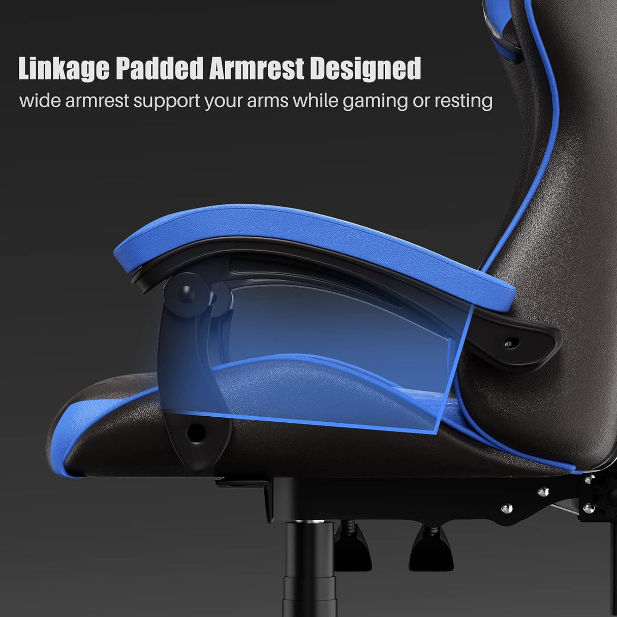 Silla Gamer de piel sintética, Azul con Negro Bigzzia