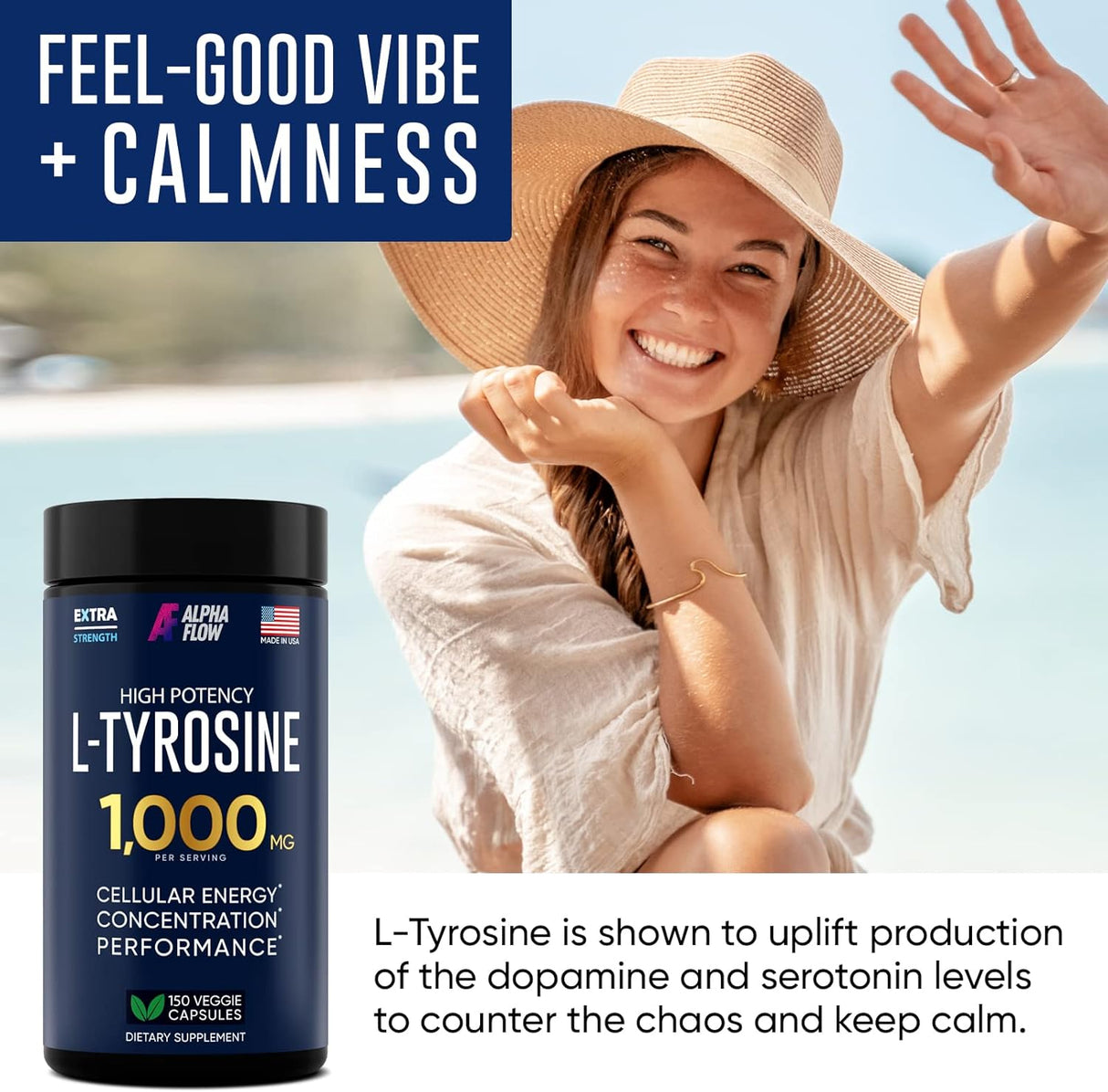 Suplementos L-tyrosine de 1000 mg natural para concentración