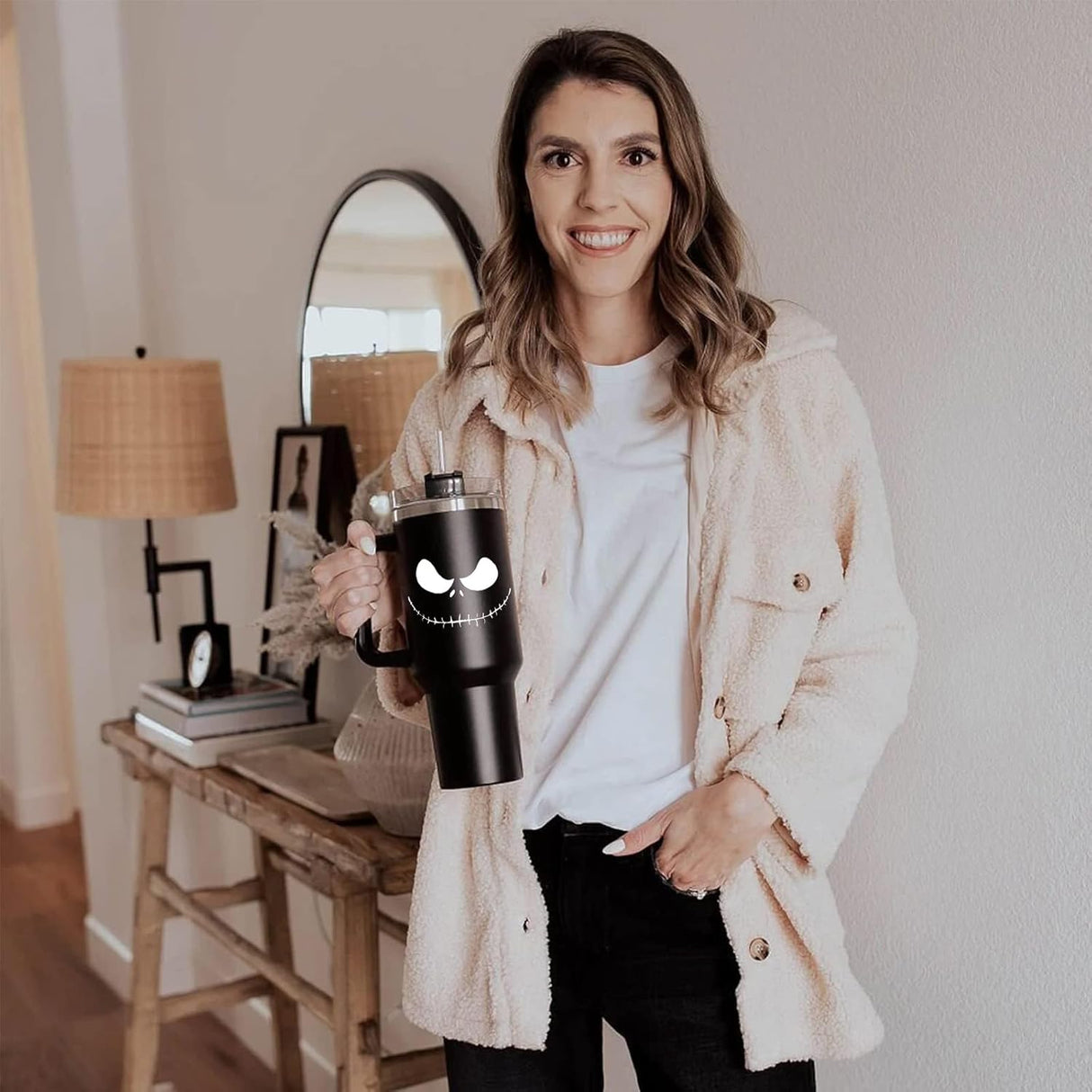 Taza de Acero Inoxidable Jack Skellington 40OZ con Asa y Popote