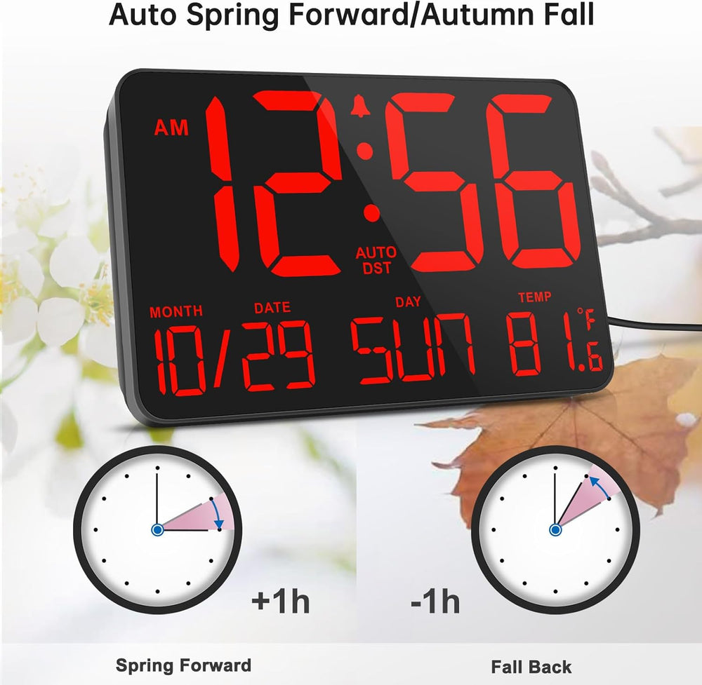 Reloj de Pared Digital Grande con Calendario y Alarma 12/24hr