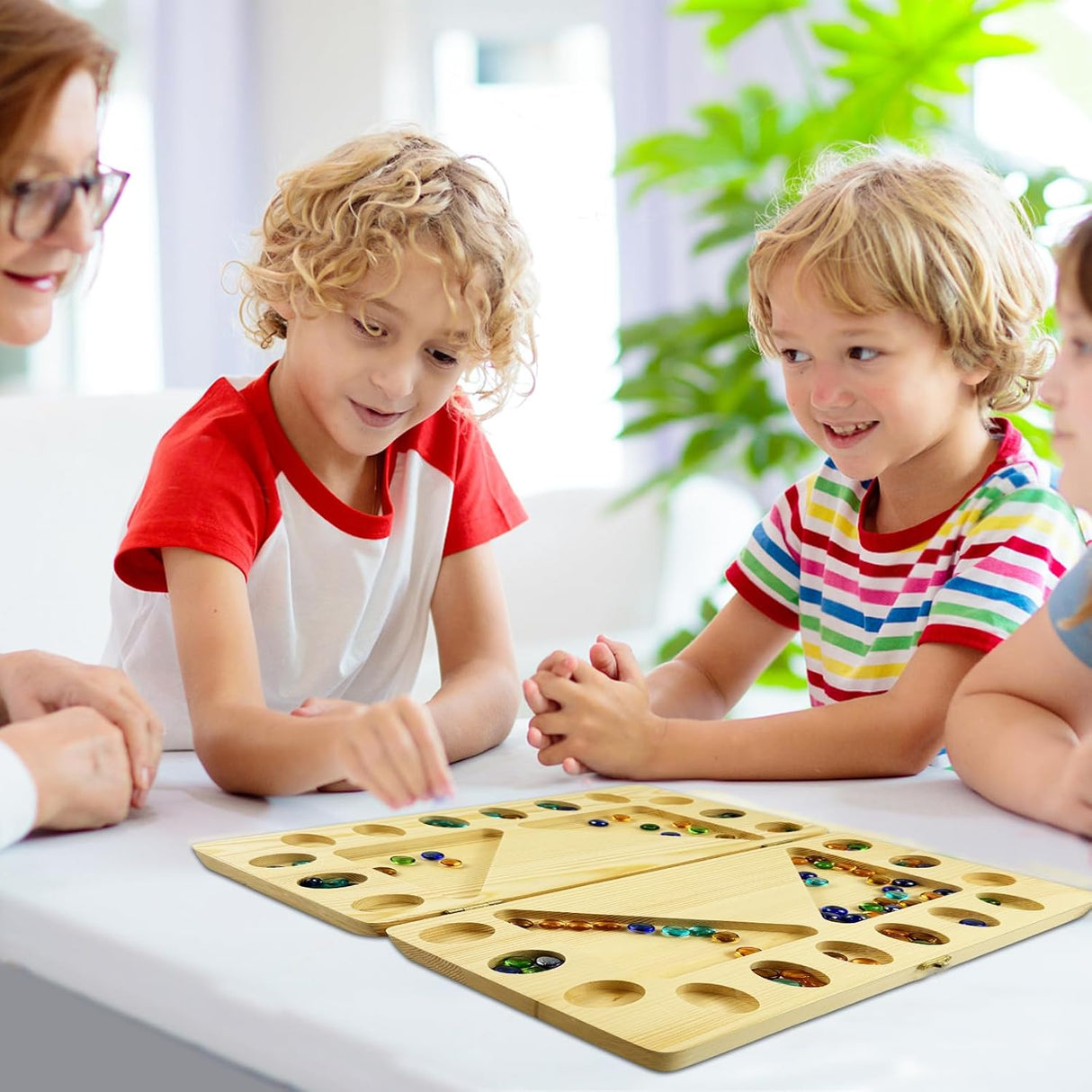 Juego de Mancala 4 Jugadores, Madera Plegable, Manual Instrucciones