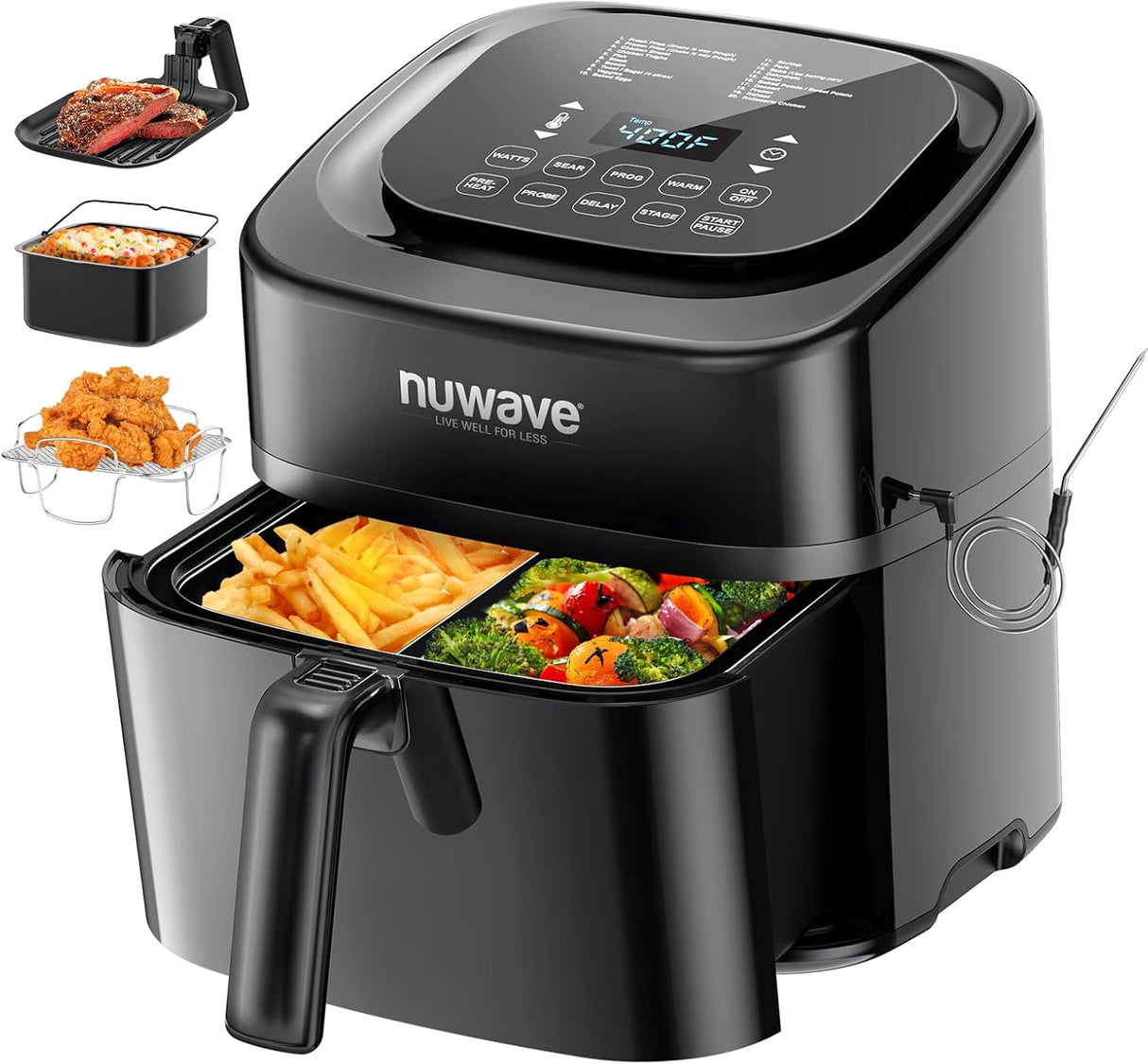 Freidora de aire Nuwave Brio 10 en 1, 6 QT, 1800W, 100 recetas