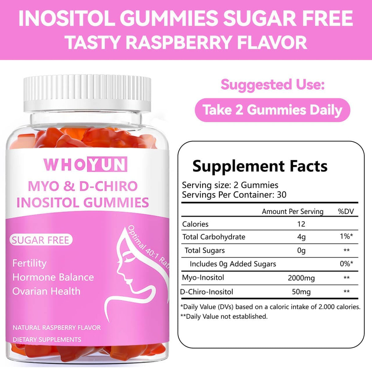 Gomitas de Inositol Sin Azúcar, 60 cápsulas, equilibrio hormonal