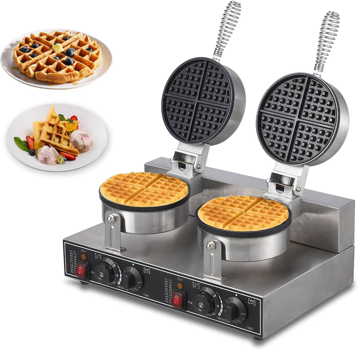 Máquina Waffle Doble Cabeza 110V 2600W Acero Inoxidable