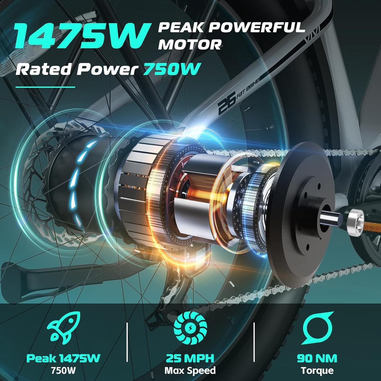 Bicicleta eléctrica Vivi ACE01, 26 fat tire, 1475W, 25MPH