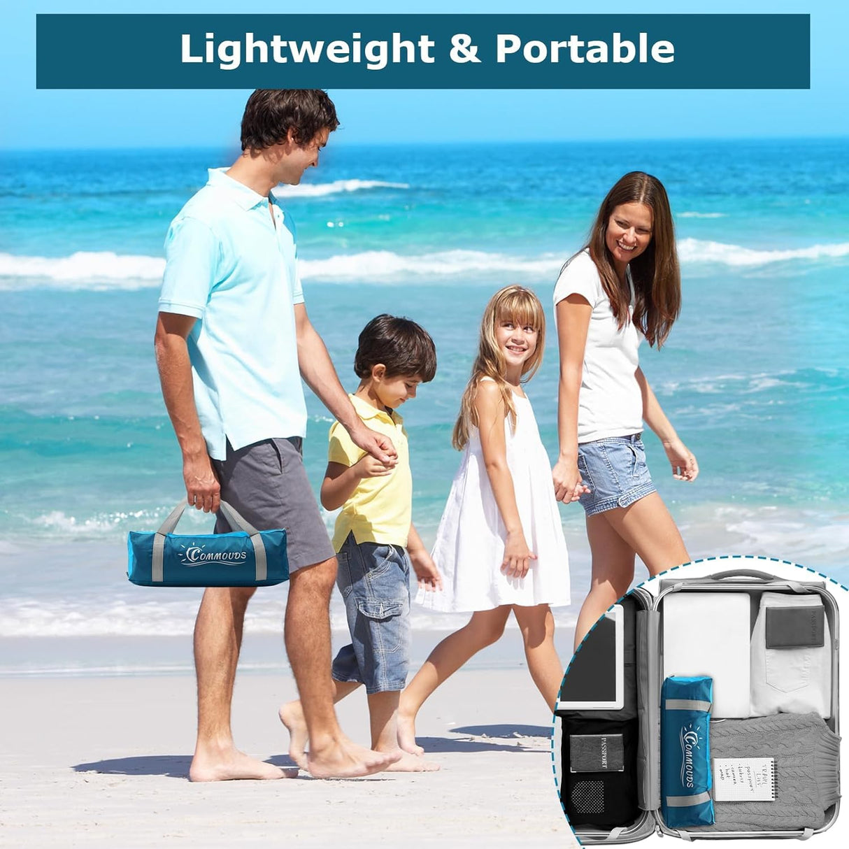 Tienda de playa con sombra, UPF 50+, ligera y fácil de montar