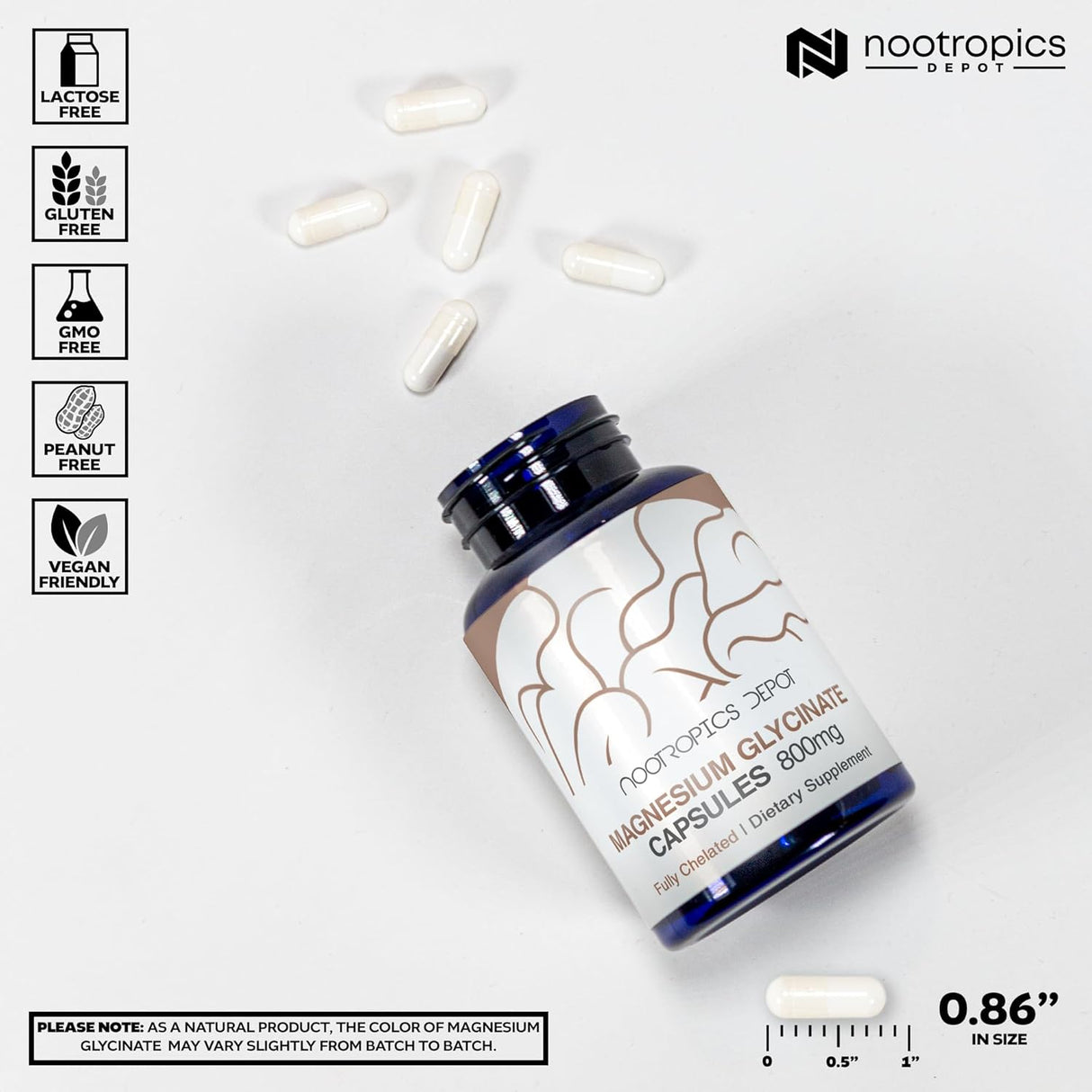 Suplemento de Magnesio Glycinato Nootropics Depot 180 cápsulas