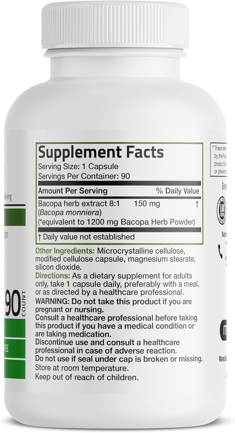 Suplementos Bronson Bacopa apoya la función cerebral 90 cáp