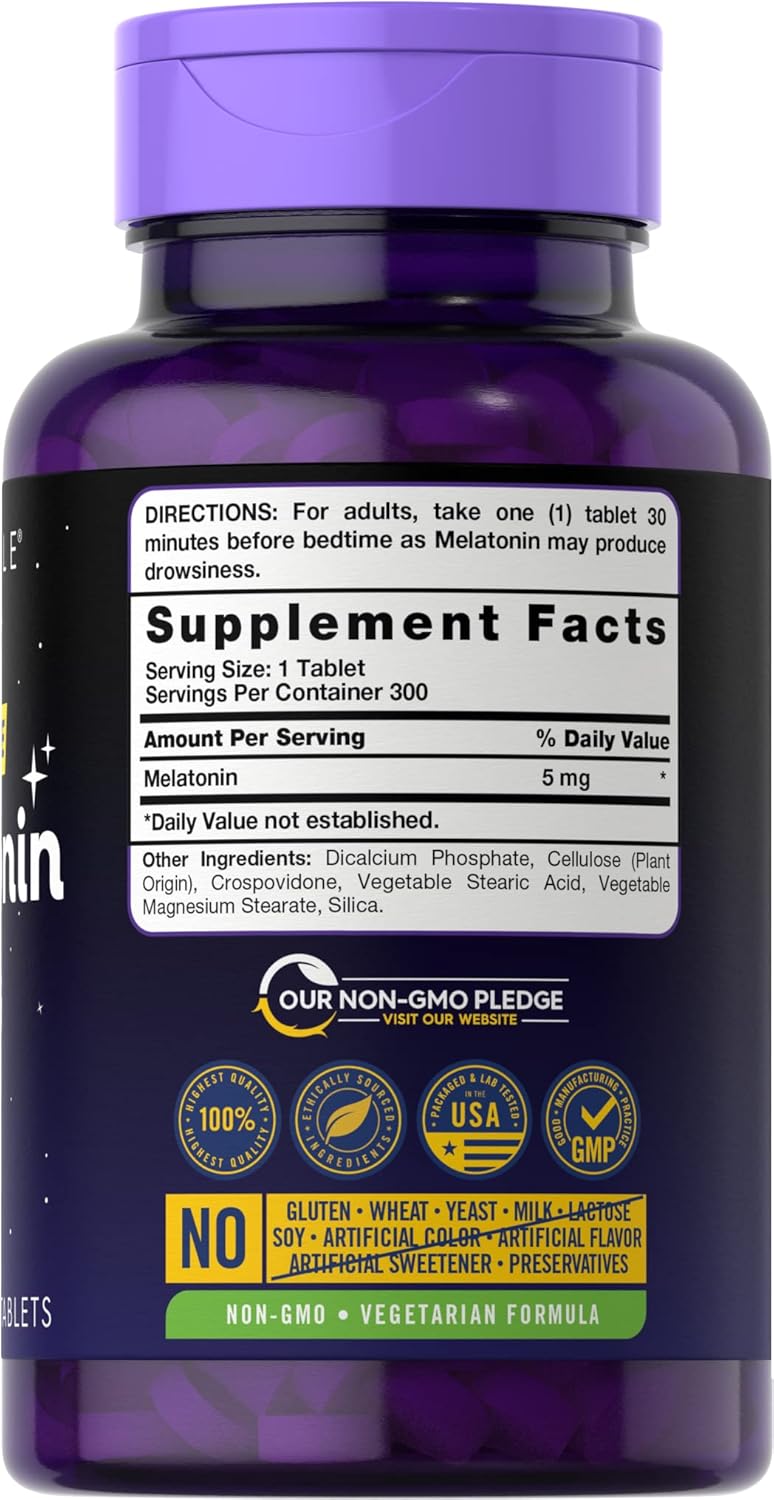 Melatonina 5mg Carlyle | 300 Tabletas | Vegana, Sin GMO