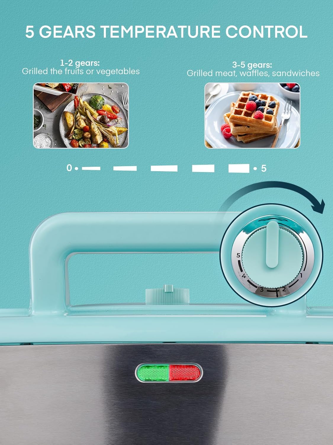 Waffle Maker 3 en 1 FOHERE, 1200W, Placas Desmontables, Control 5 Niveles