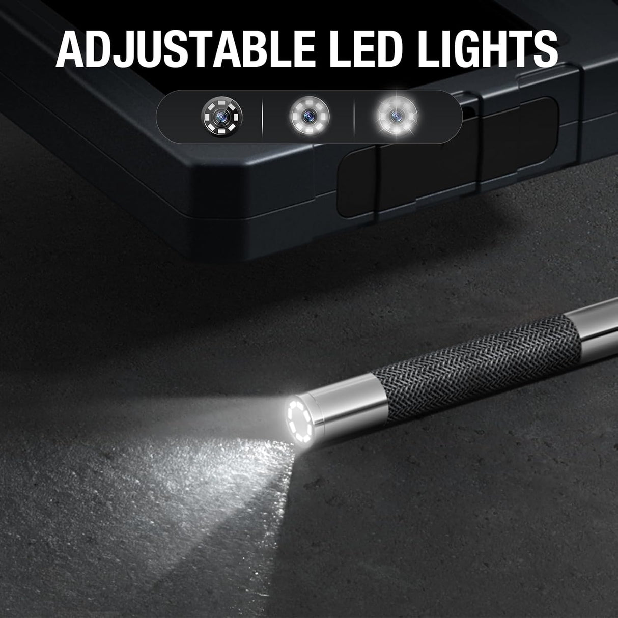 Camara de boroscopio articulado, con luz LED y pantalla